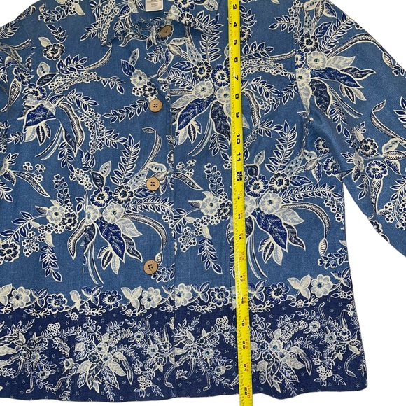 Coldwater Creek Women's Jacket Size S Petite Blue Floral Button Up Long Sleeves - Picture 7 of 12